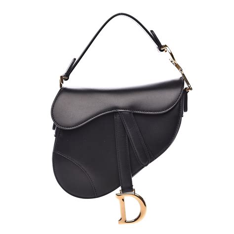 CHRISTIAN DIOR Calfskin Mini D Fence Saddle Bag Black